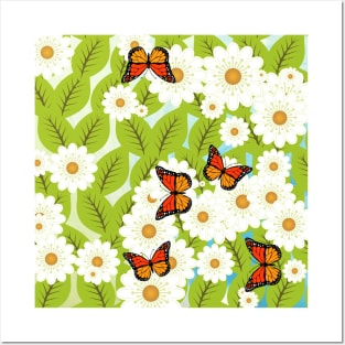 Daisies and butterflies Posters and Art